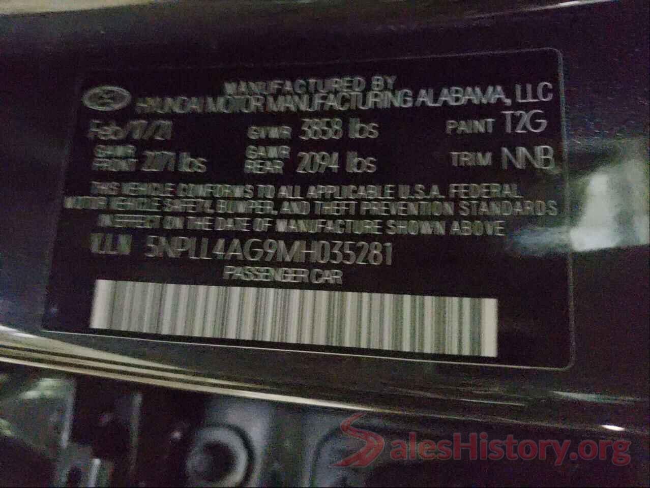 5NPLL4AG9MH035281 2021 HYUNDAI ELANTRA