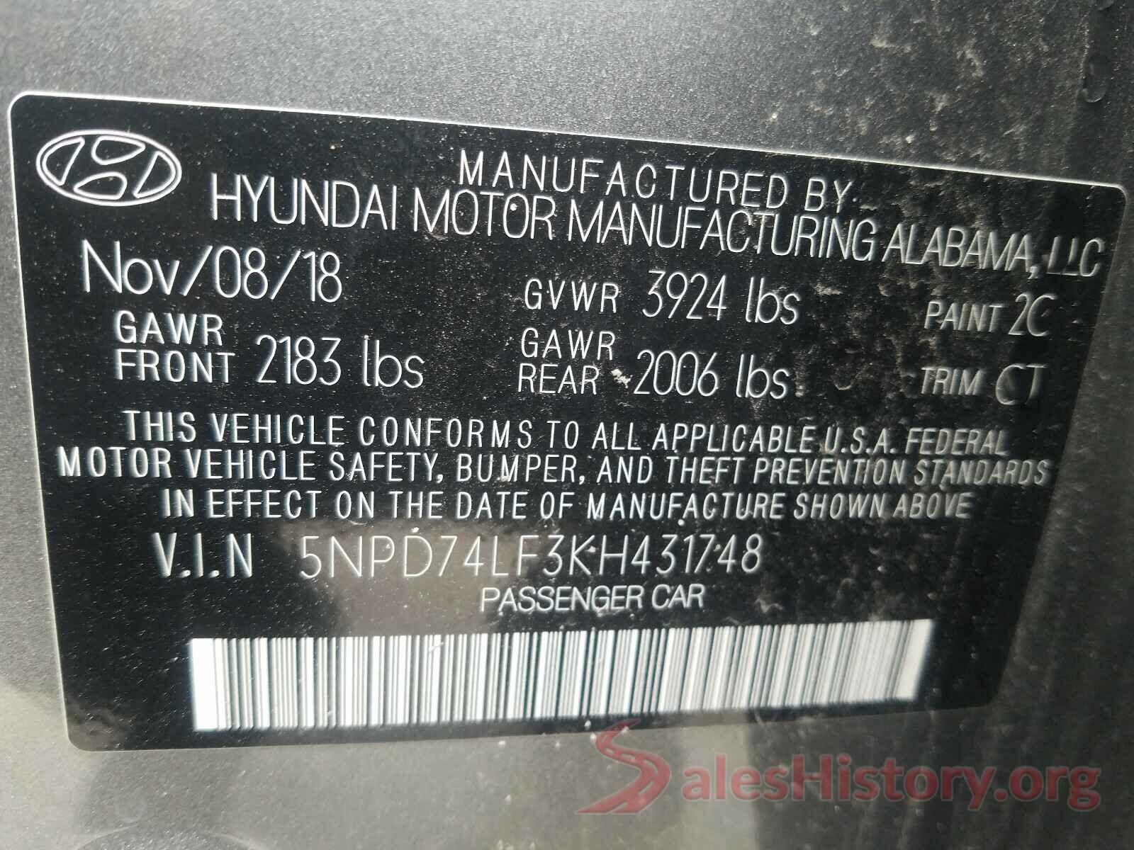 5NPD74LF3KH431748 2019 HYUNDAI ELANTRA