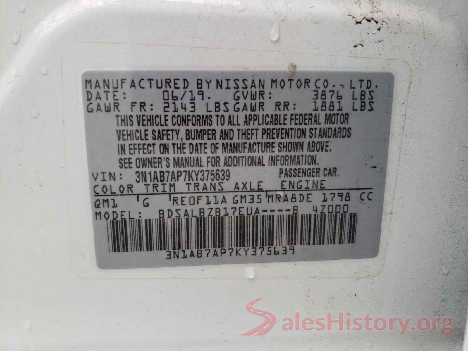 3N1AB7AP7KY375639 2019 NISSAN SENTRA