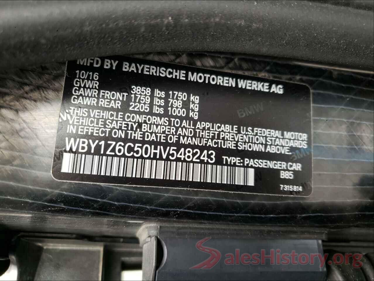 WBY1Z6C50HV548243 2017 BMW I SERIES