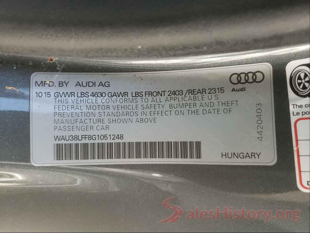 WAU38LFF8G1051248 2016 AUDI A3