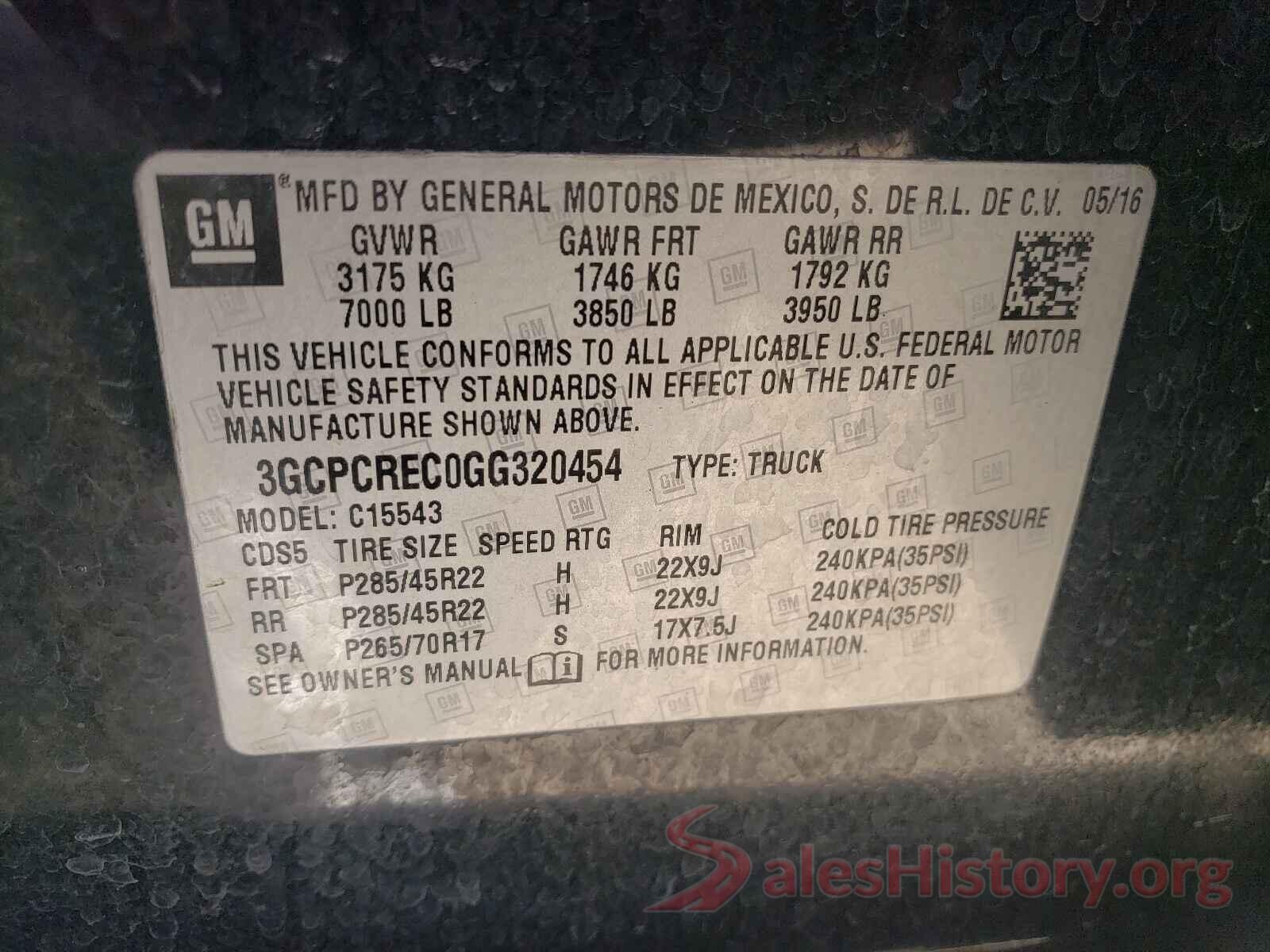 3GCPCREC0GG320454 2016 CHEVROLET SILVERADO