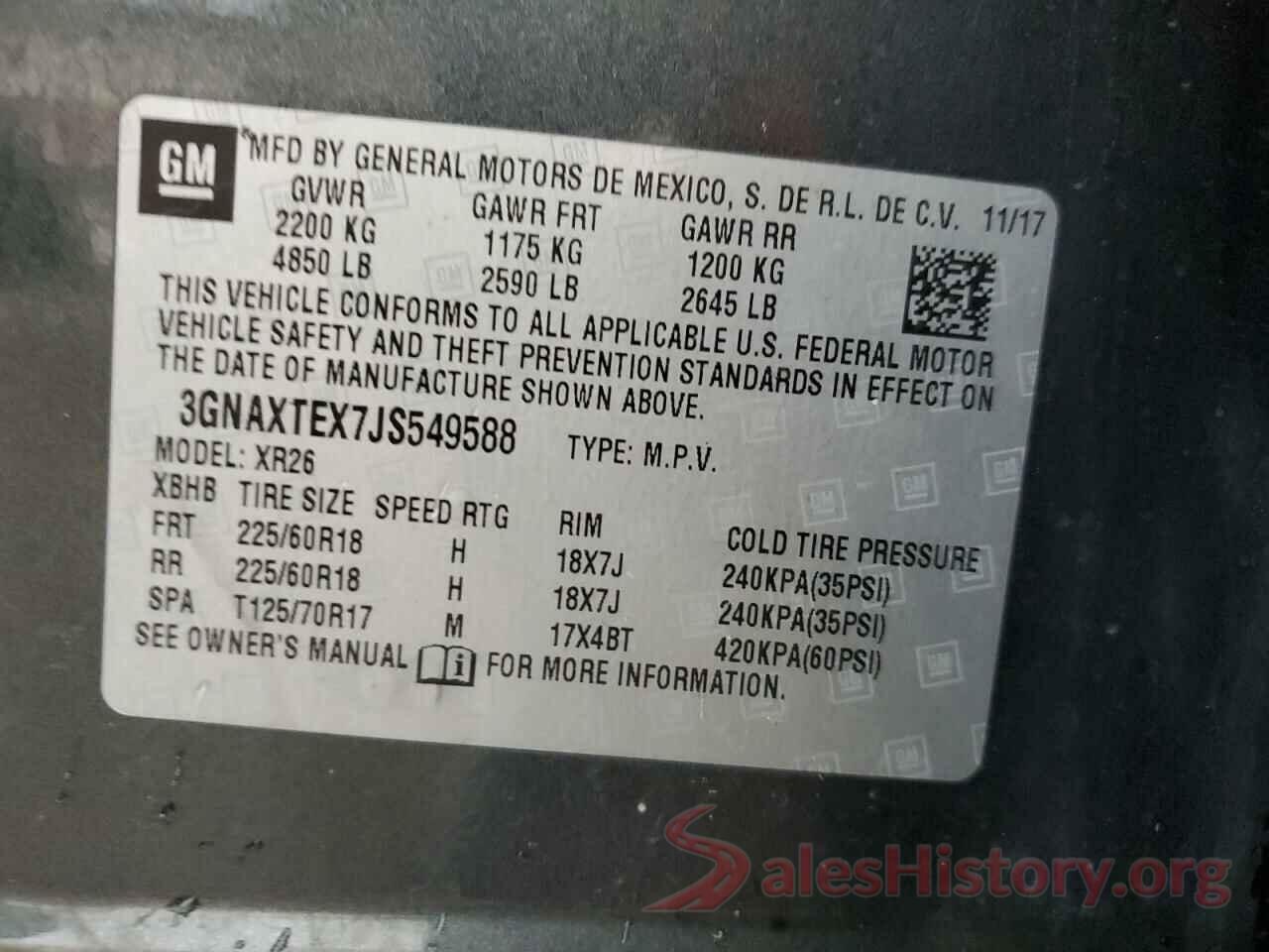 3GNAXTEX7JS549588 2018 CHEVROLET EQUINOX