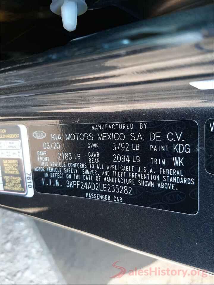 3KPF24AD2LE235282 2020 KIA FORTE