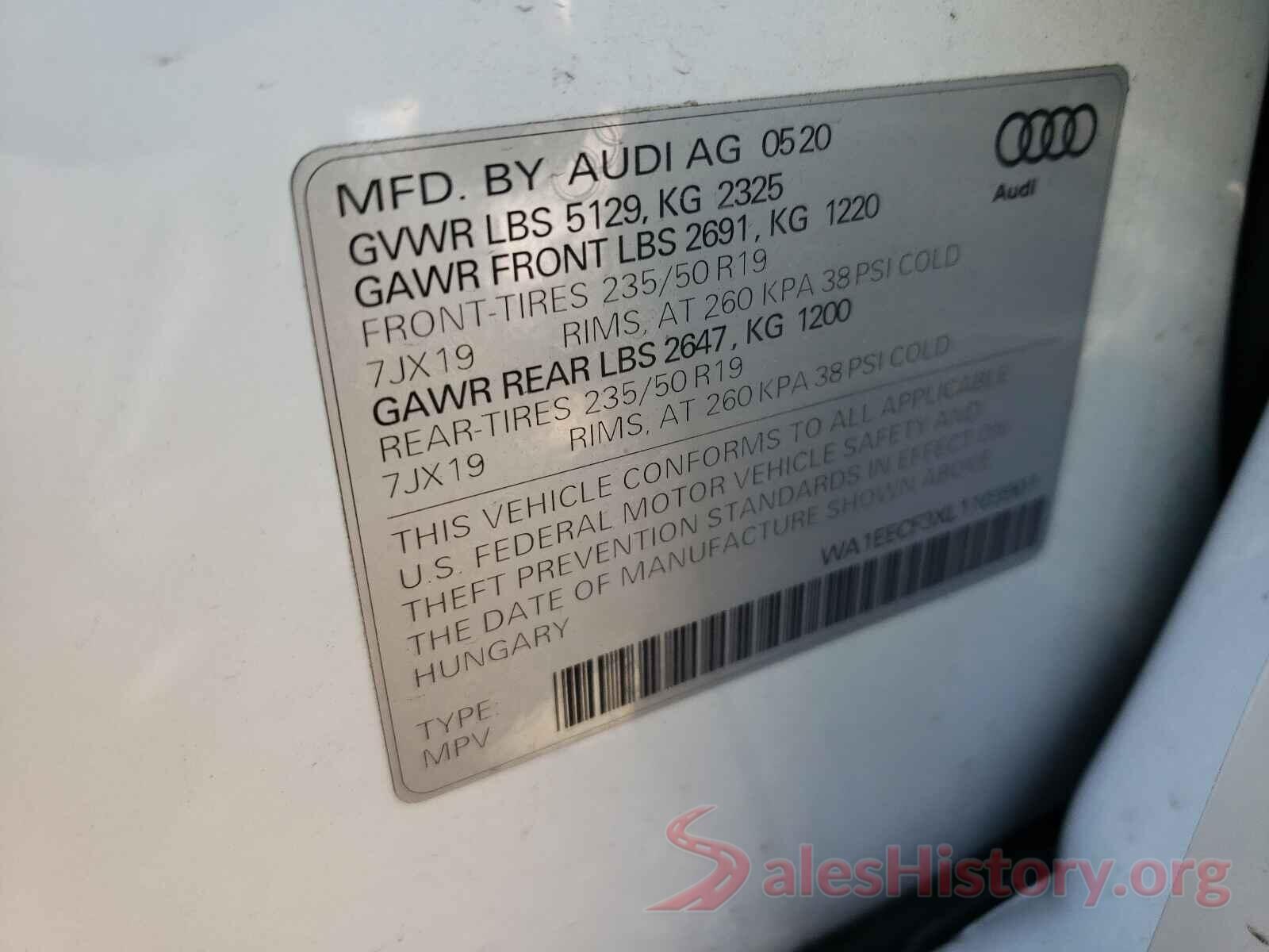 WA1EECF3XL1103901 2020 AUDI Q3