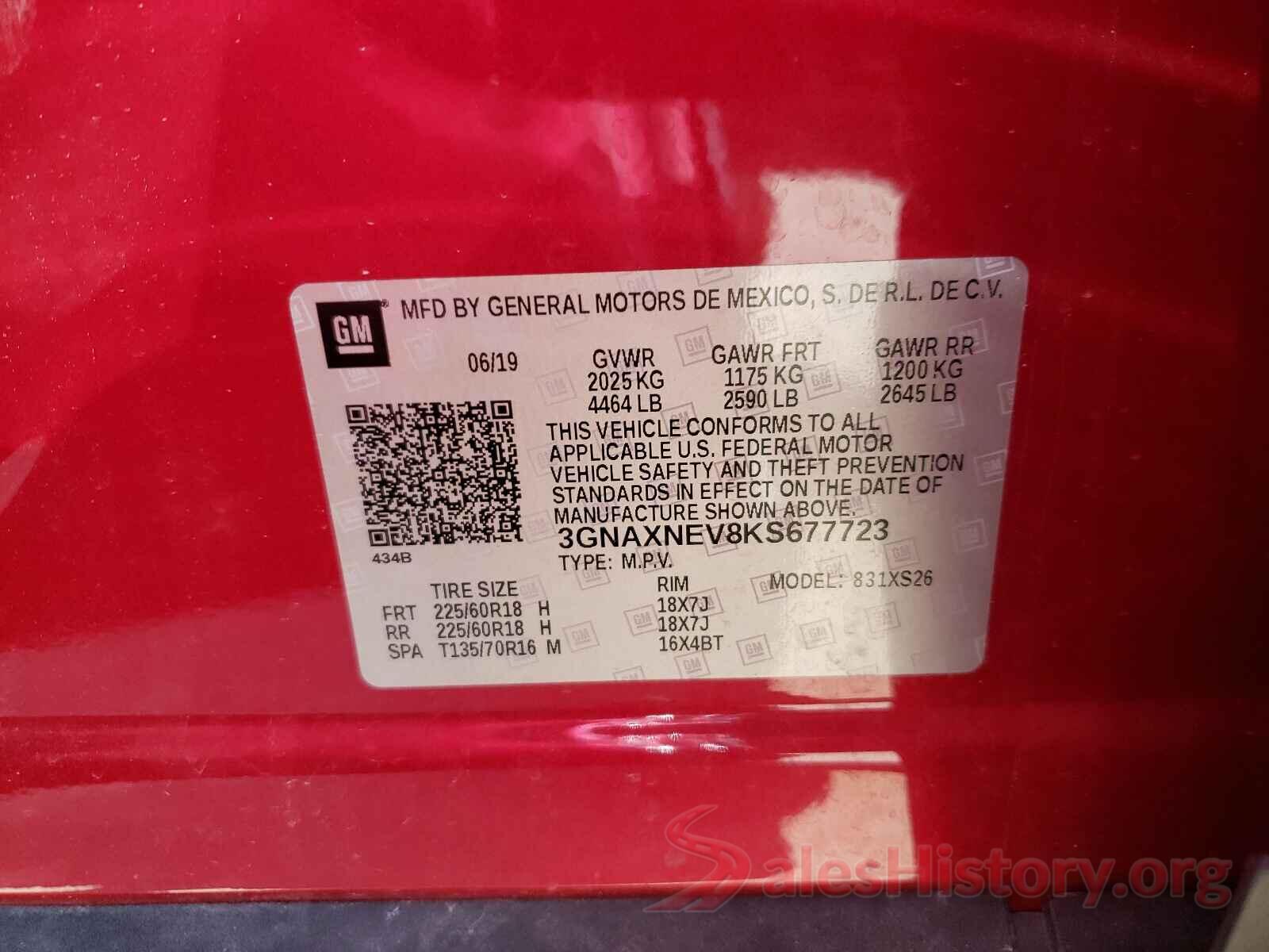 3GNAXNEV8KS677723 2019 CHEVROLET EQUINOX