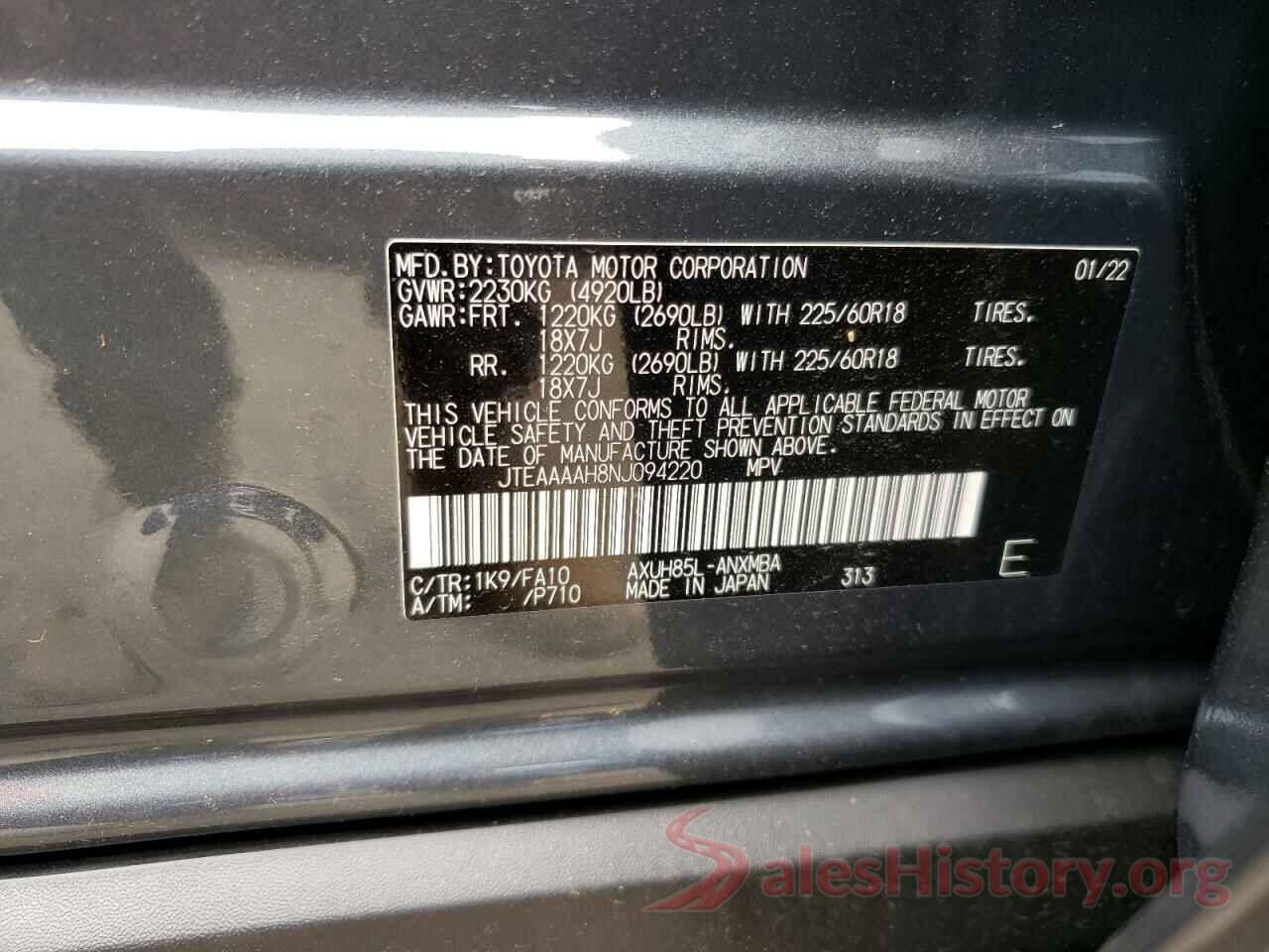 JTEAAAAH8NJ094220 2022 TOYOTA VENZA