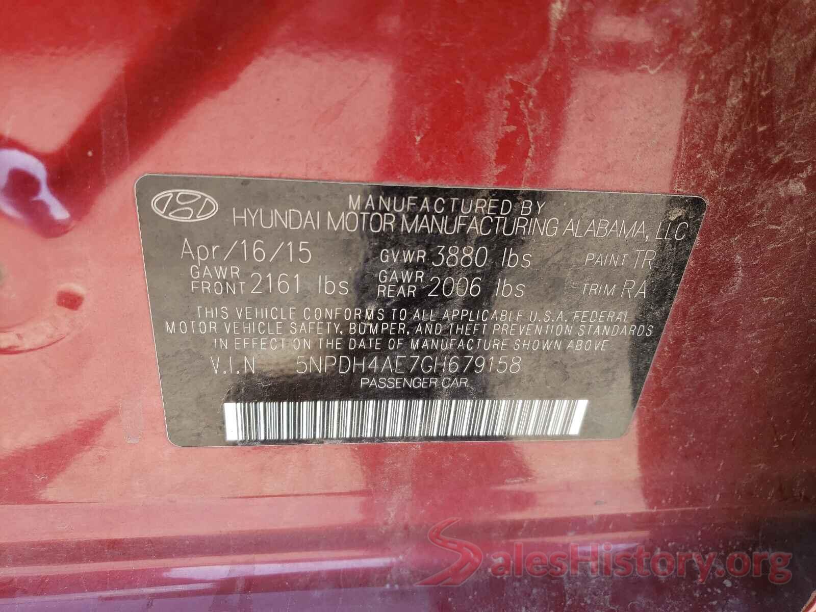 5NPDH4AE7GH679158 2016 HYUNDAI ELANTRA