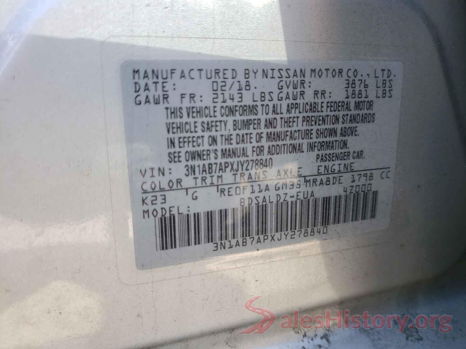 3N1AB7APXJY278840 2018 NISSAN SENTRA