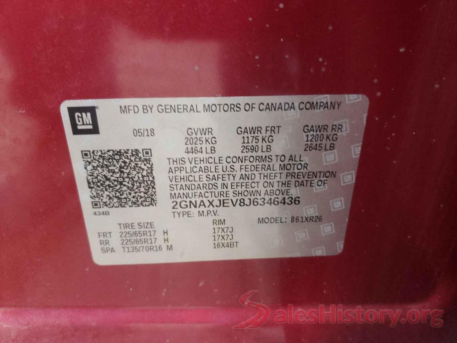 2GNAXJEV8J6346436 2018 CHEVROLET EQUINOX