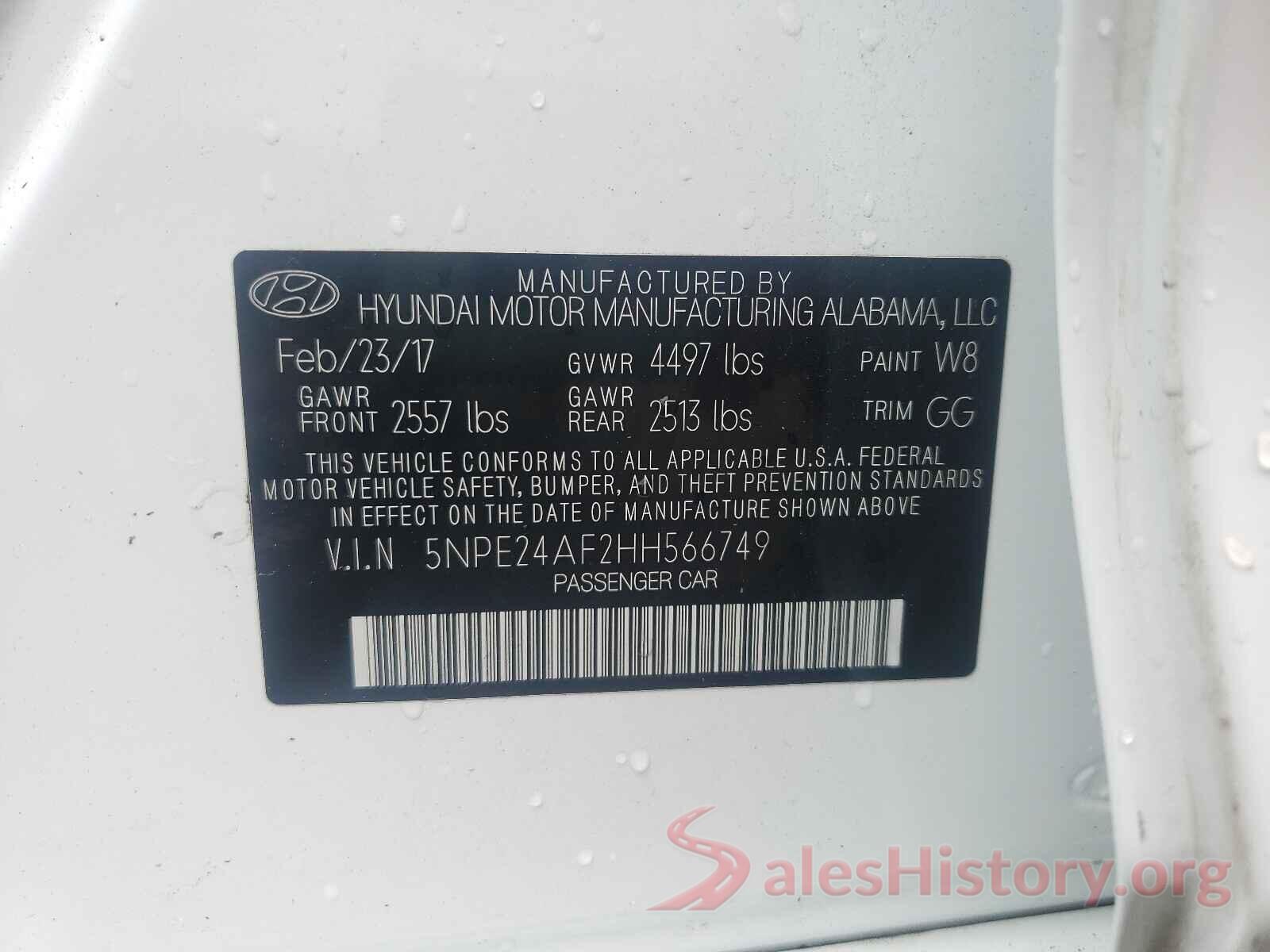 5NPE24AF2HH566749 2017 HYUNDAI SONATA