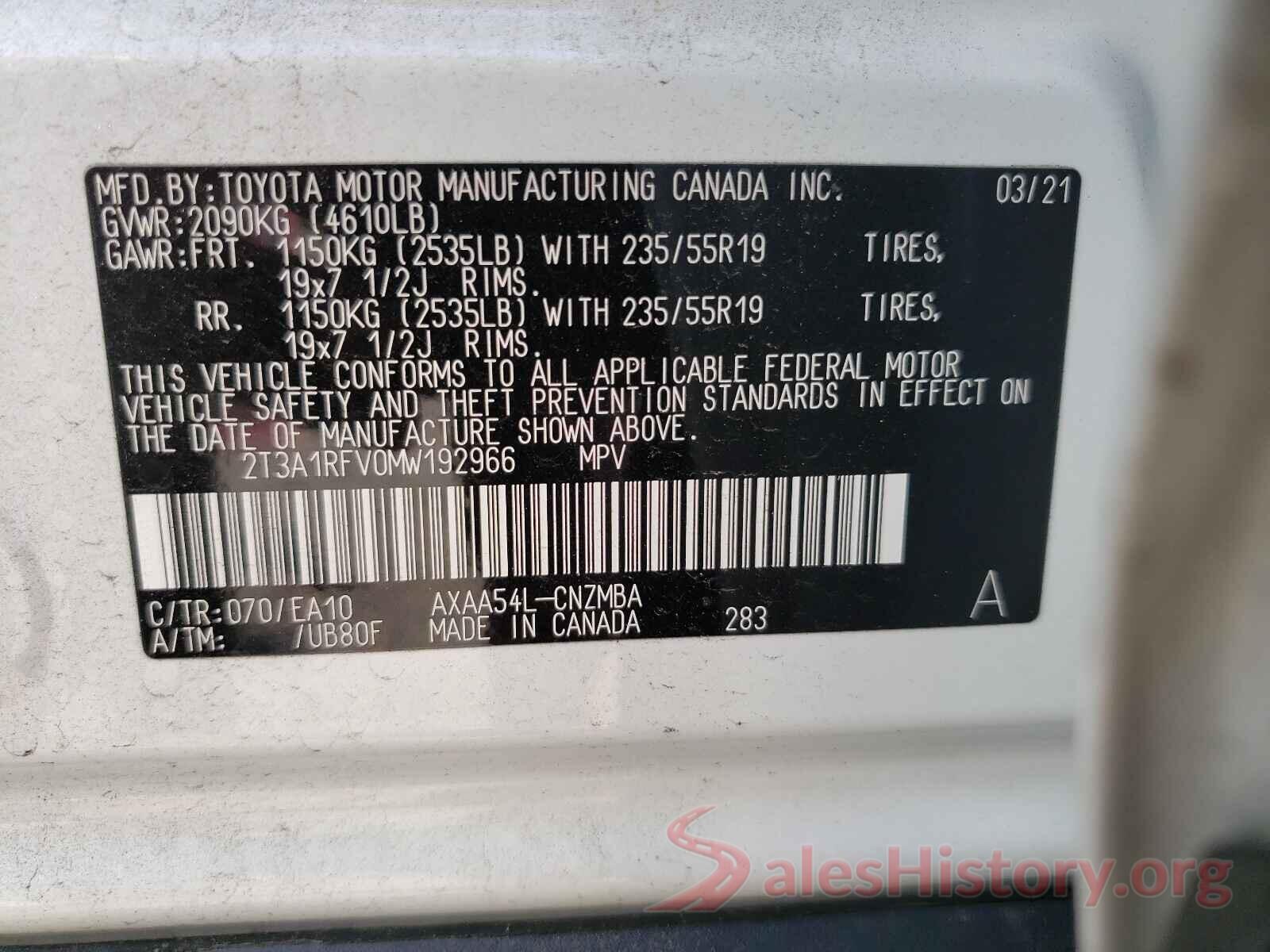 2T3A1RFV0MW192966 2021 TOYOTA RAV4