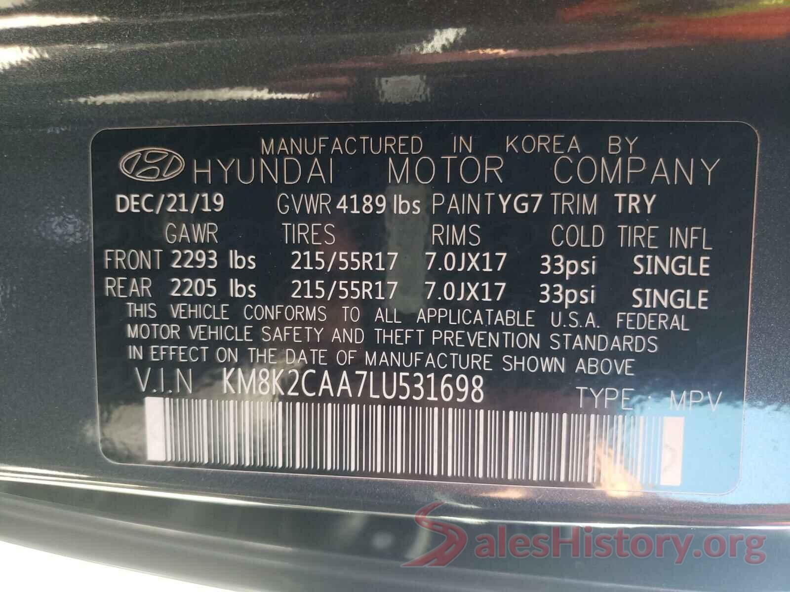 KM8K2CAA7LU531698 2020 HYUNDAI KONA