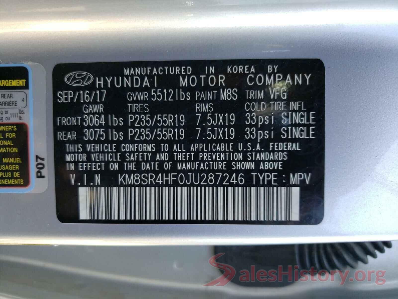 KM8SR4HF0JU287246 2018 HYUNDAI SANTA FE