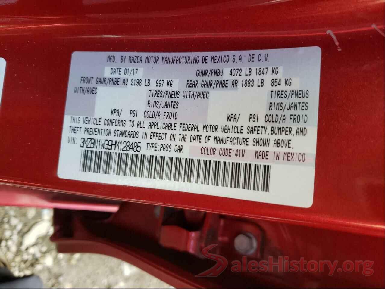 3MZBN1W39HM128485 2017 MAZDA 3