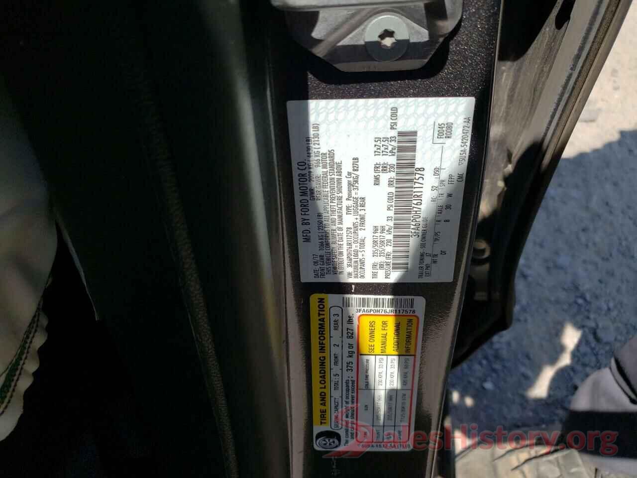 3FA6P0H76JR117578 2018 FORD FUSION