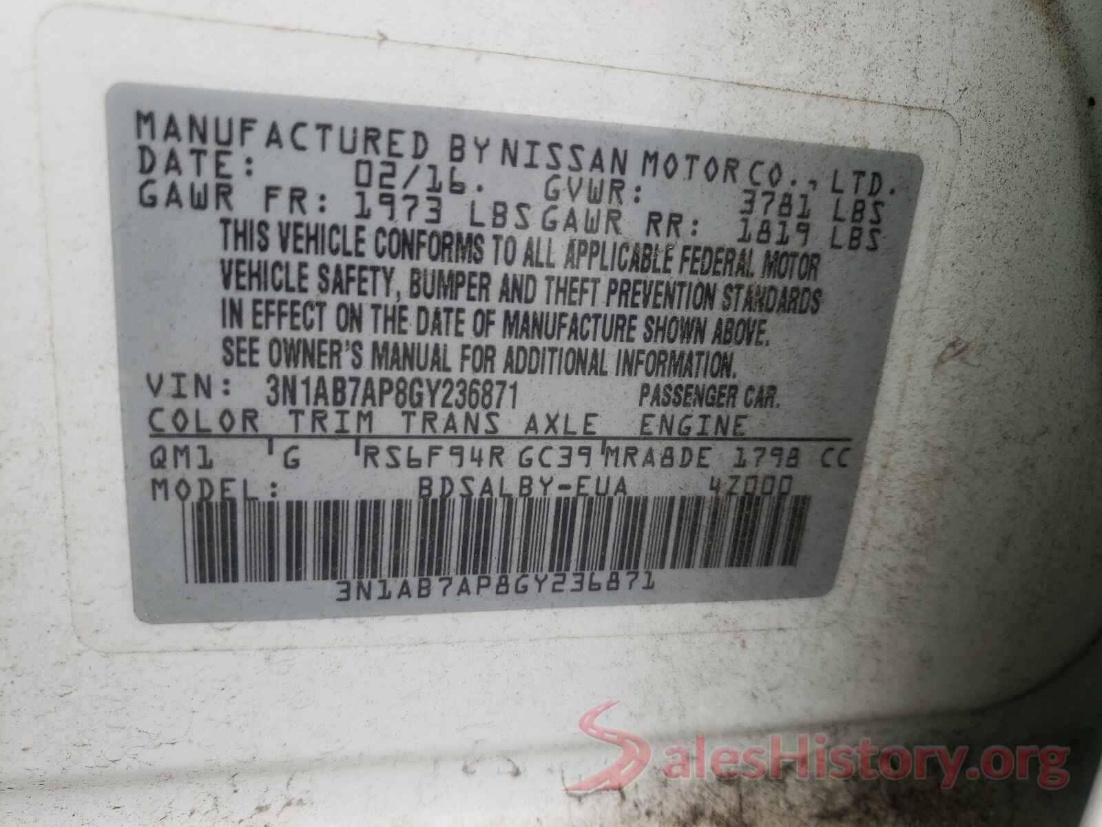 3N1AB7AP8GY236871 2016 NISSAN SENTRA