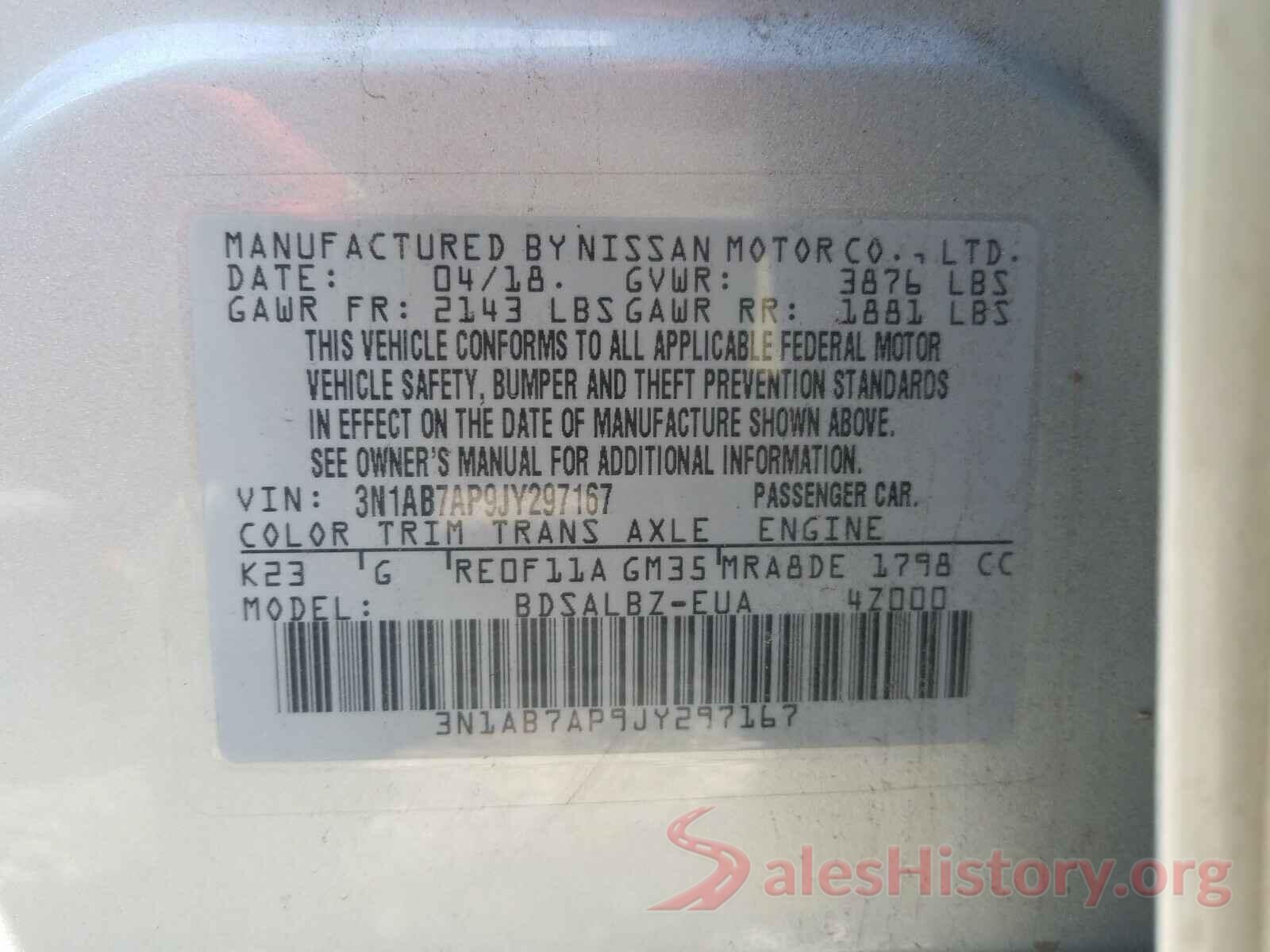 3N1AB7AP9JY297167 2018 NISSAN SENTRA