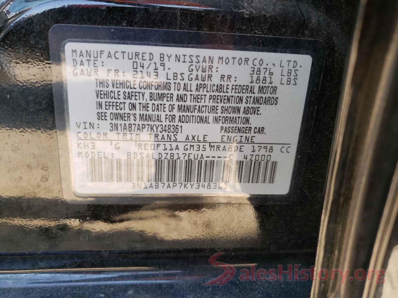 3N1AB7AP7KY348361 2019 NISSAN SENTRA