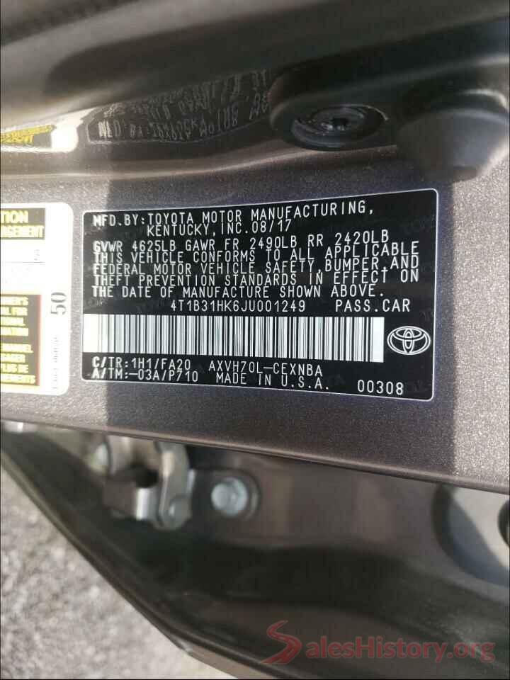 4T1B31HK6JU001249 2018 TOYOTA CAMRY