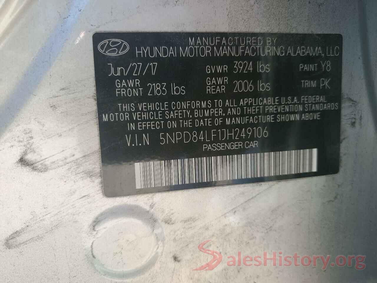 5NPD84LF1JH249106 2018 HYUNDAI ELANTRA