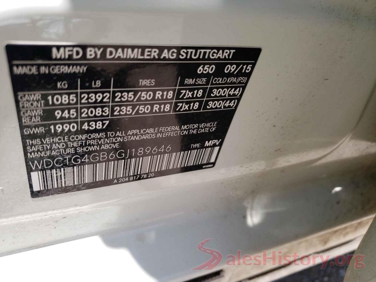 WDCTG4GB6GJ189646 2016 MERCEDES-BENZ GLA-CLASS