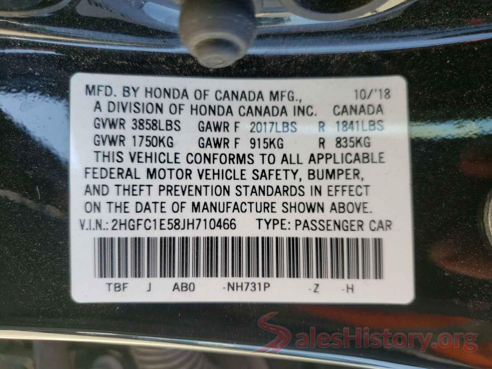 2HGFC1E58JH710466 2018 HONDA CIVIC