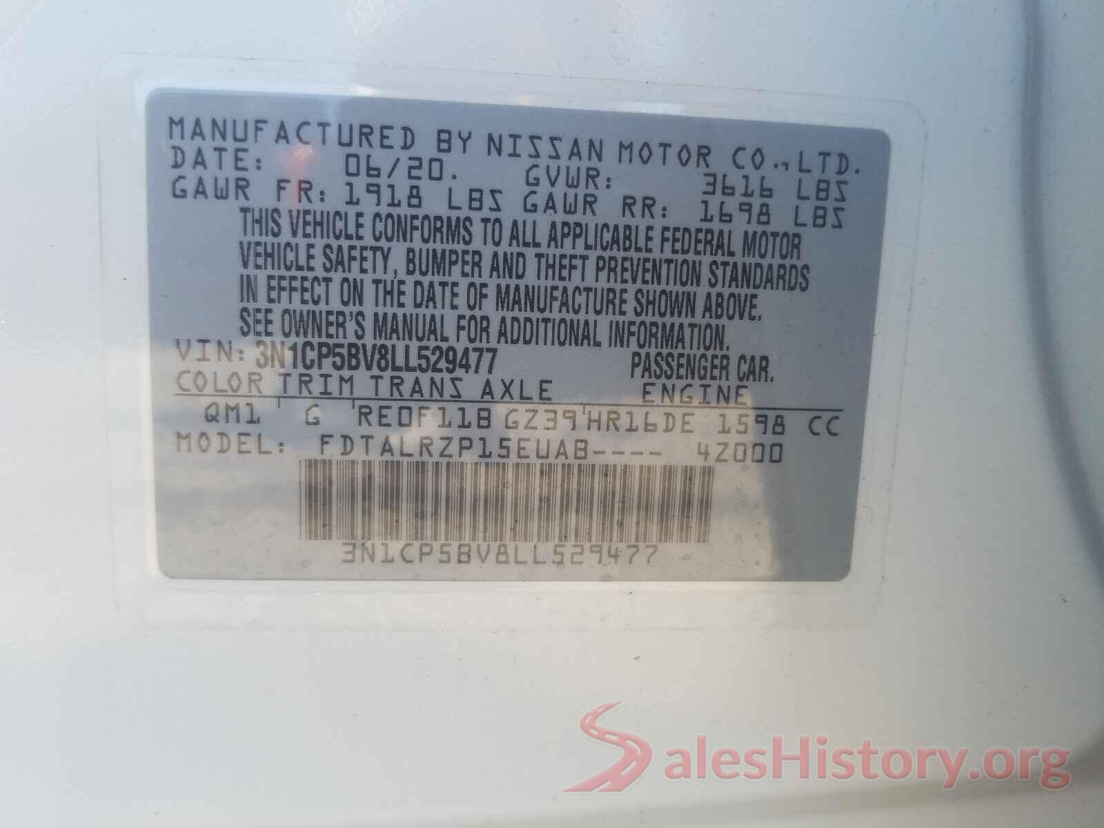 3N1CP5BV8LL529477 2020 NISSAN KICKS