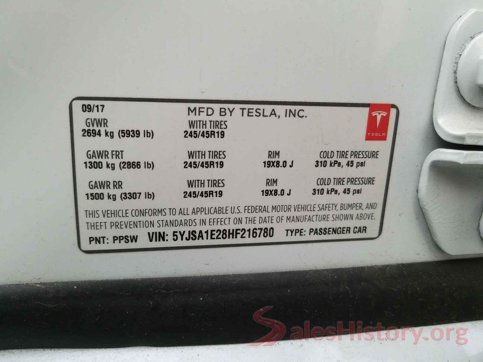 5YJSA1E28HF216780 2017 TESLA MODEL S