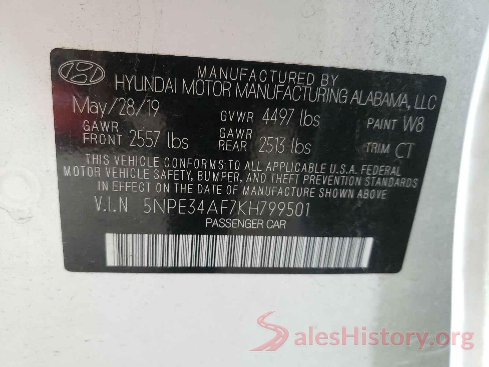 5NPE34AF7KH799501 2019 HYUNDAI SONATA