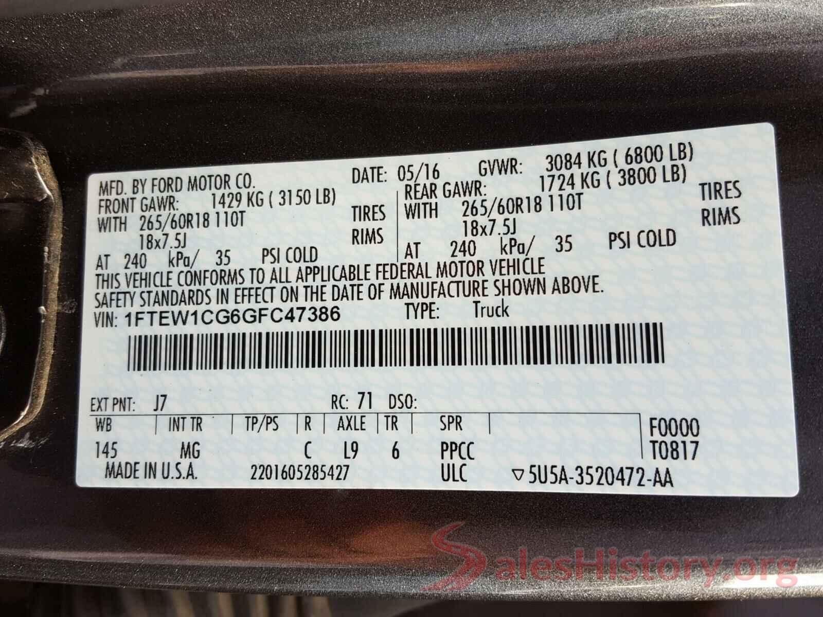 1FTEW1CG6GFC47386 2016 FORD F-150