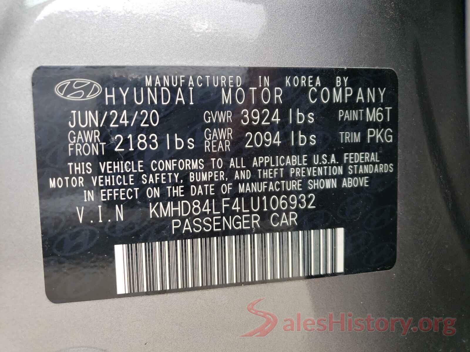 KMHD84LF4LU106932 2020 HYUNDAI ELANTRA