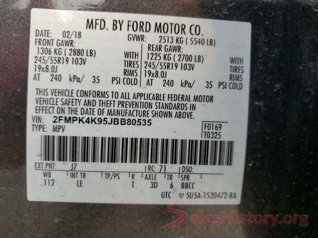 2FMPK4K95JBB80535 2018 FORD EDGE