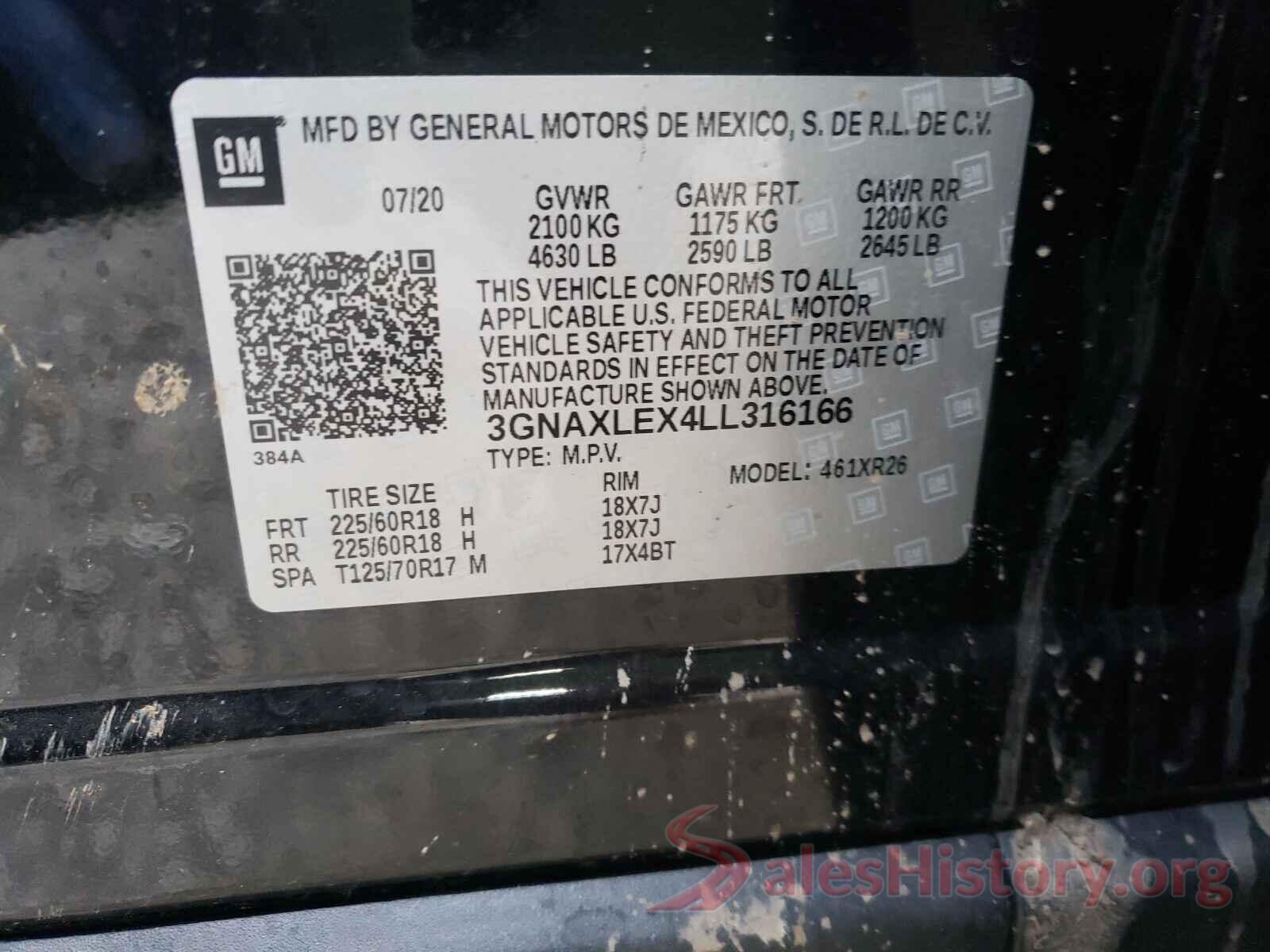 3GNAXLEX4LL316166 2020 CHEVROLET EQUINOX