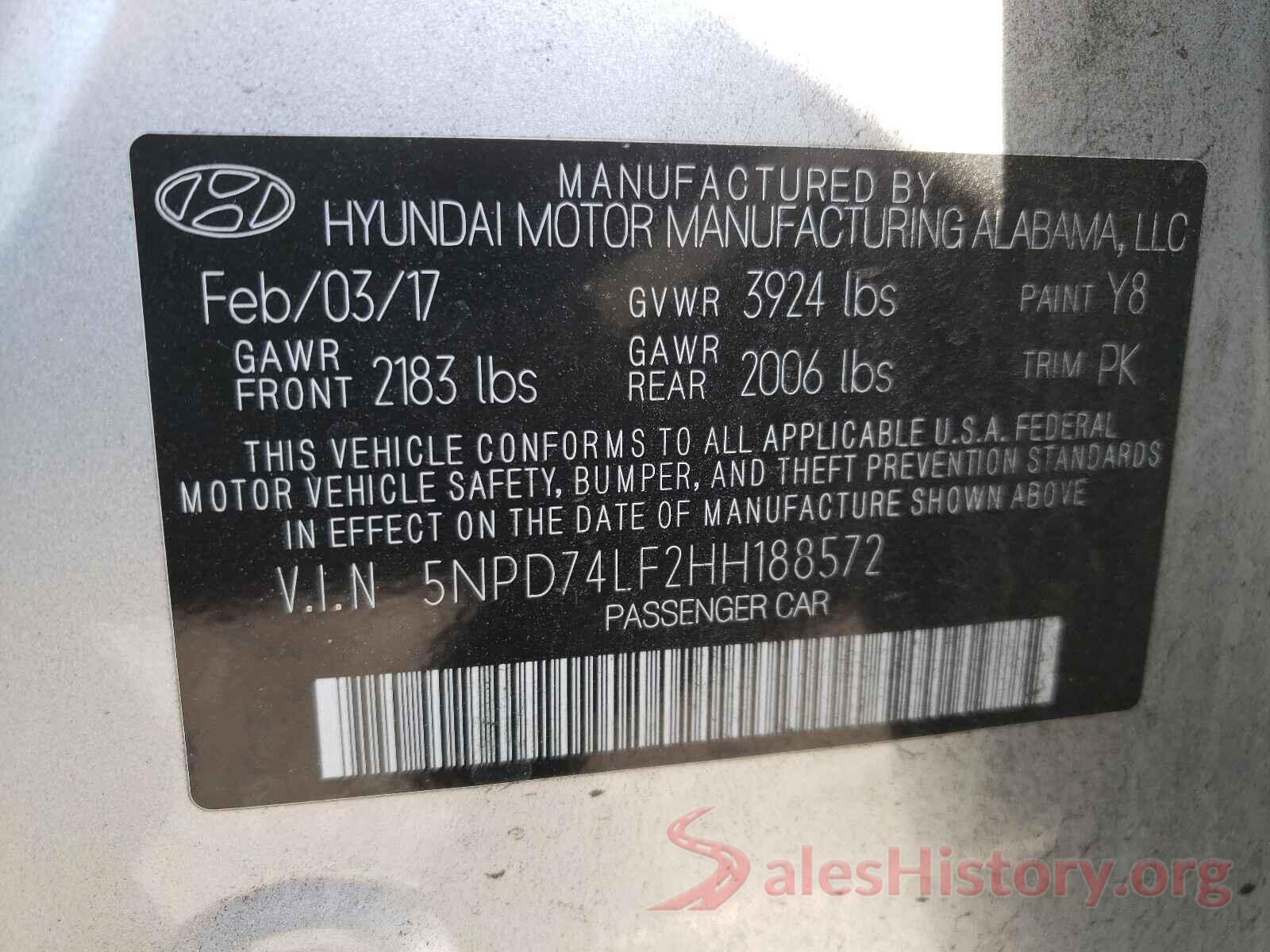 5NPD74LF2HH188572 2017 HYUNDAI ELANTRA