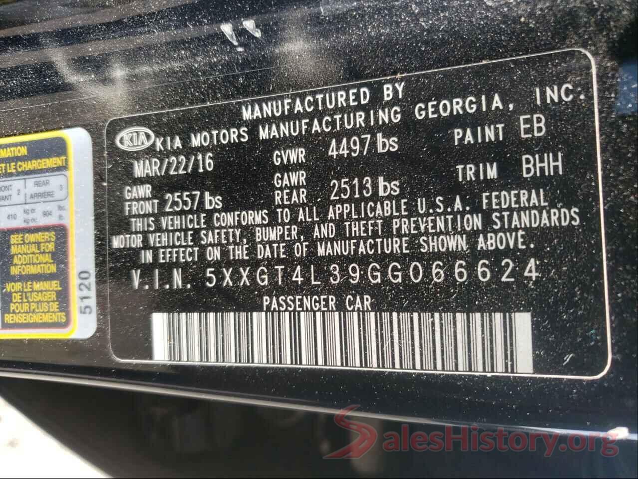 5XXGT4L39GG066624 2016 KIA OPTIMA