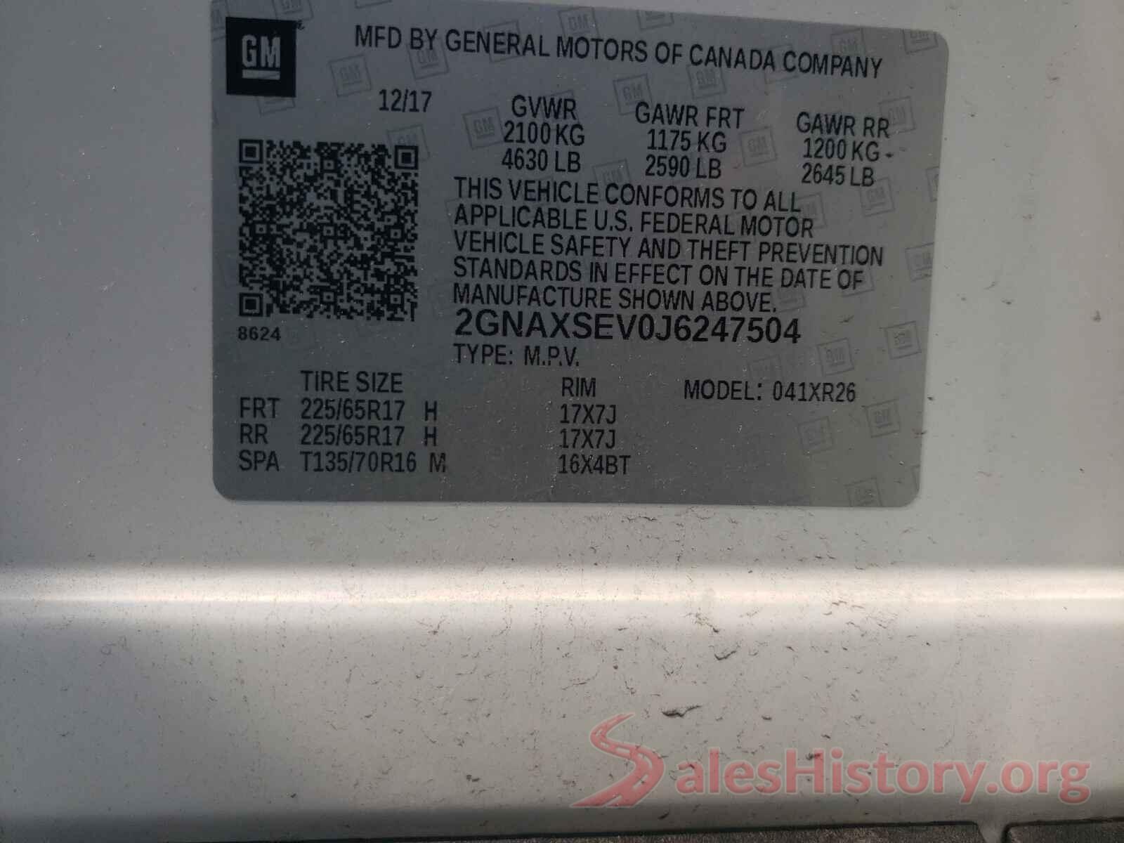 2GNAXSEV0J6247504 2018 CHEVROLET EQUINOX