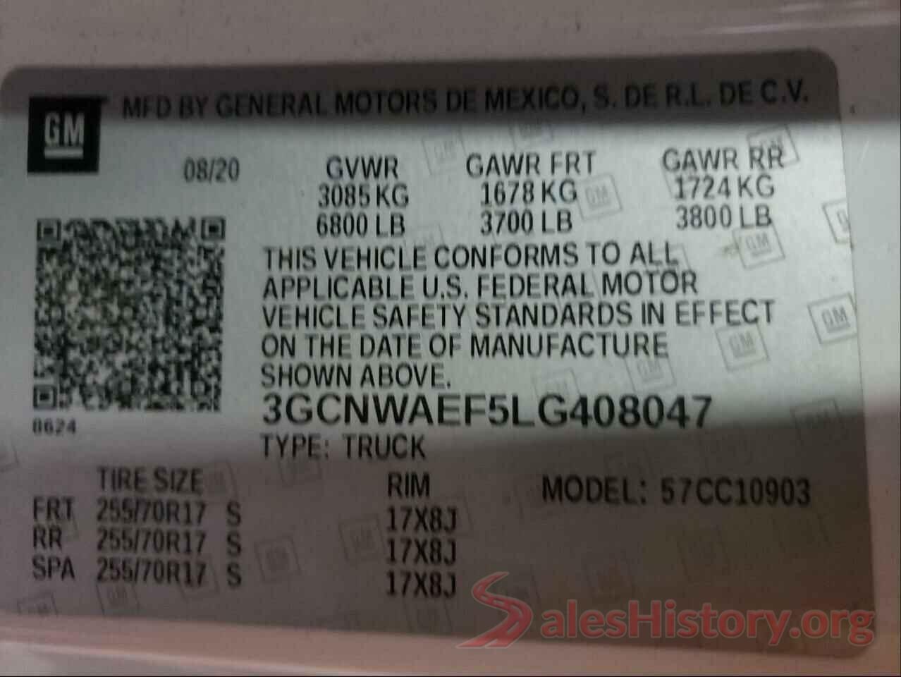 3GCNWAEF5LG408047 2020 CHEVROLET SILVERADO