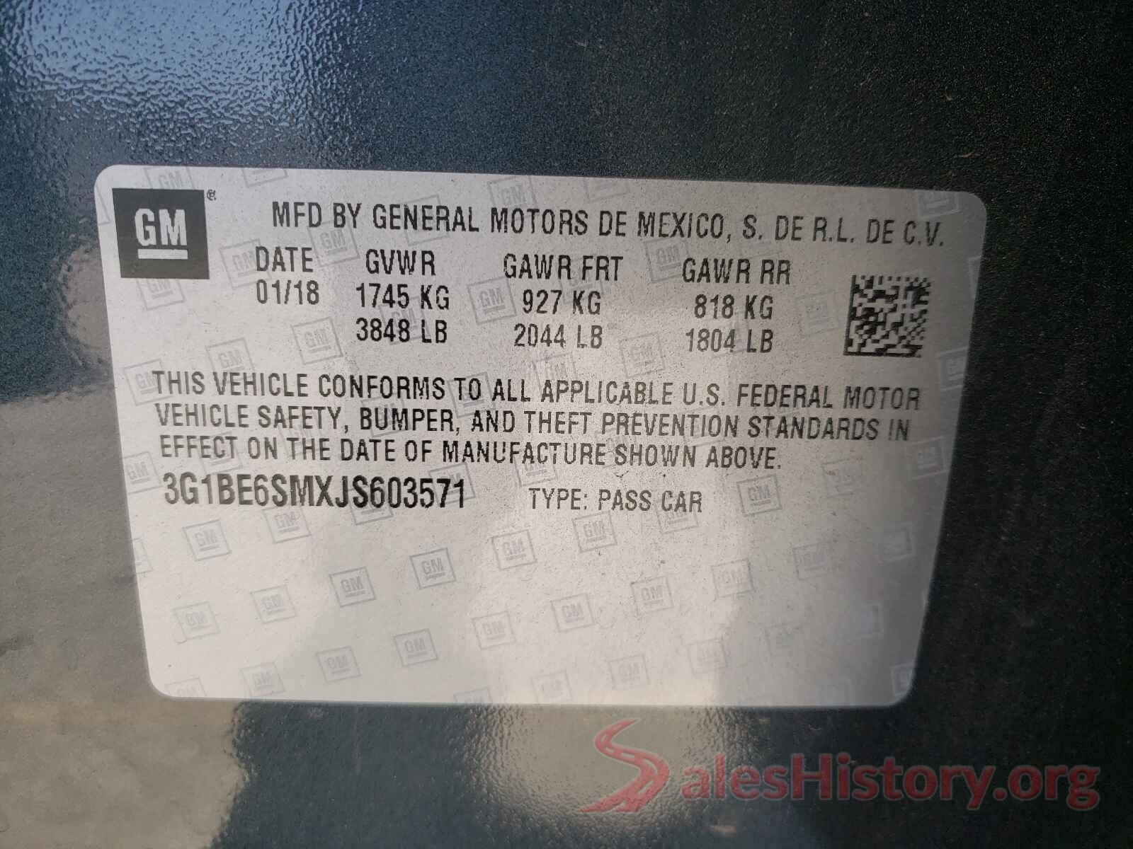 3G1BE6SMXJS603571 2018 CHEVROLET CRUZE