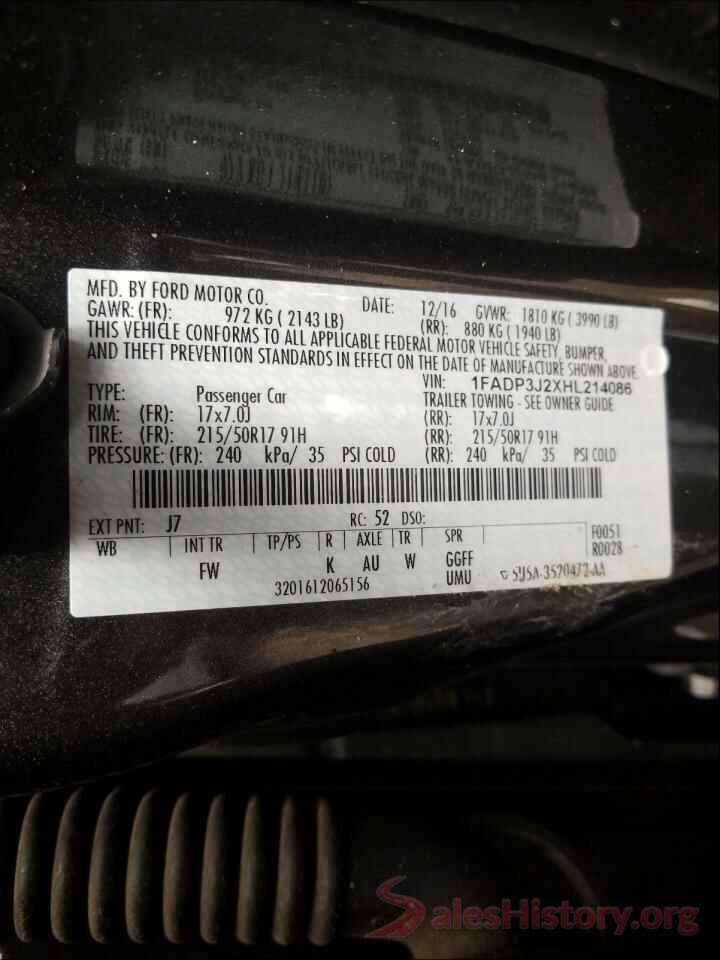 1FADP3J2XHL214086 2017 FORD FOCUS