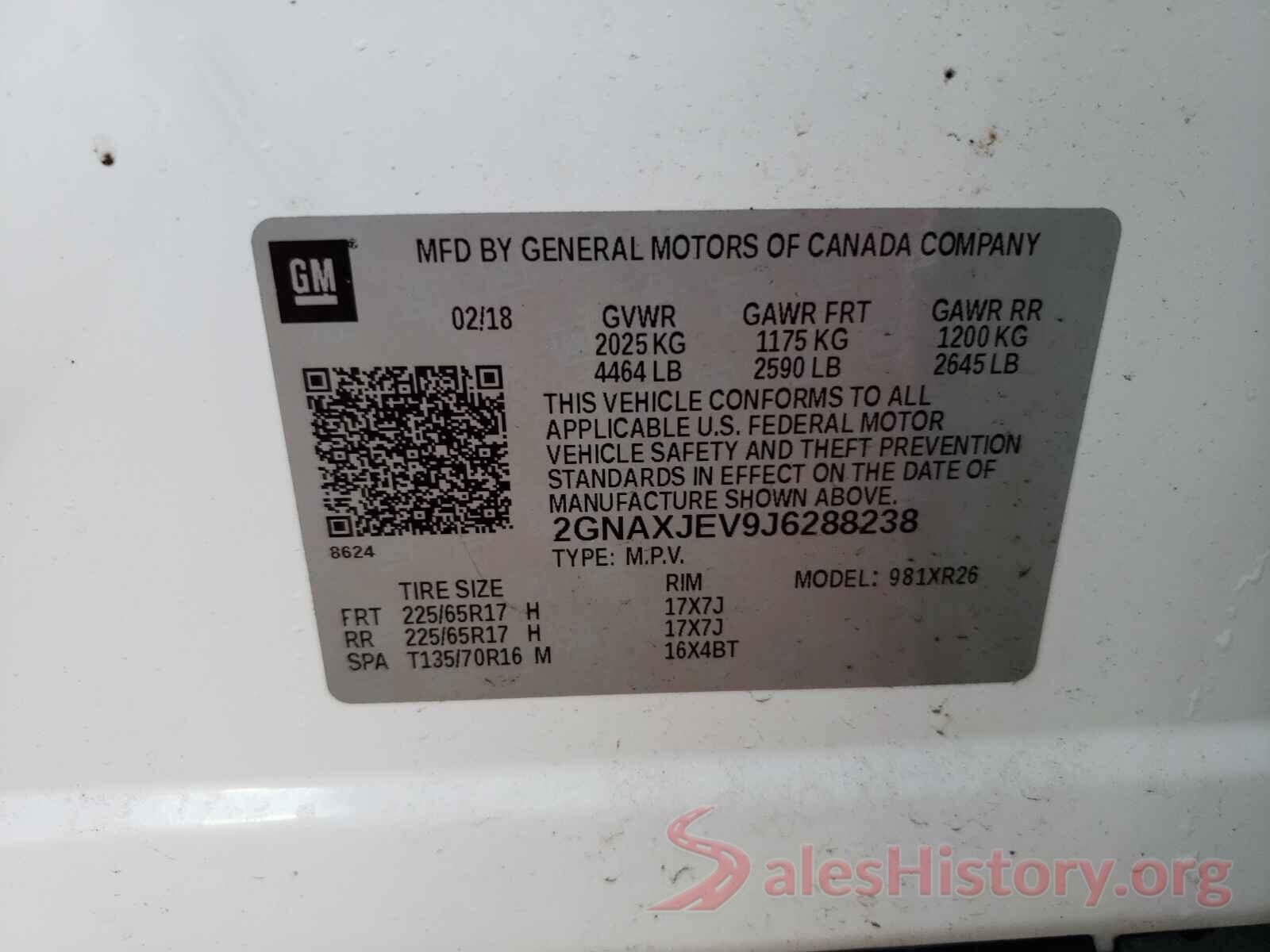 2GNAXJEV9J6288238 2018 CHEVROLET EQUINOX