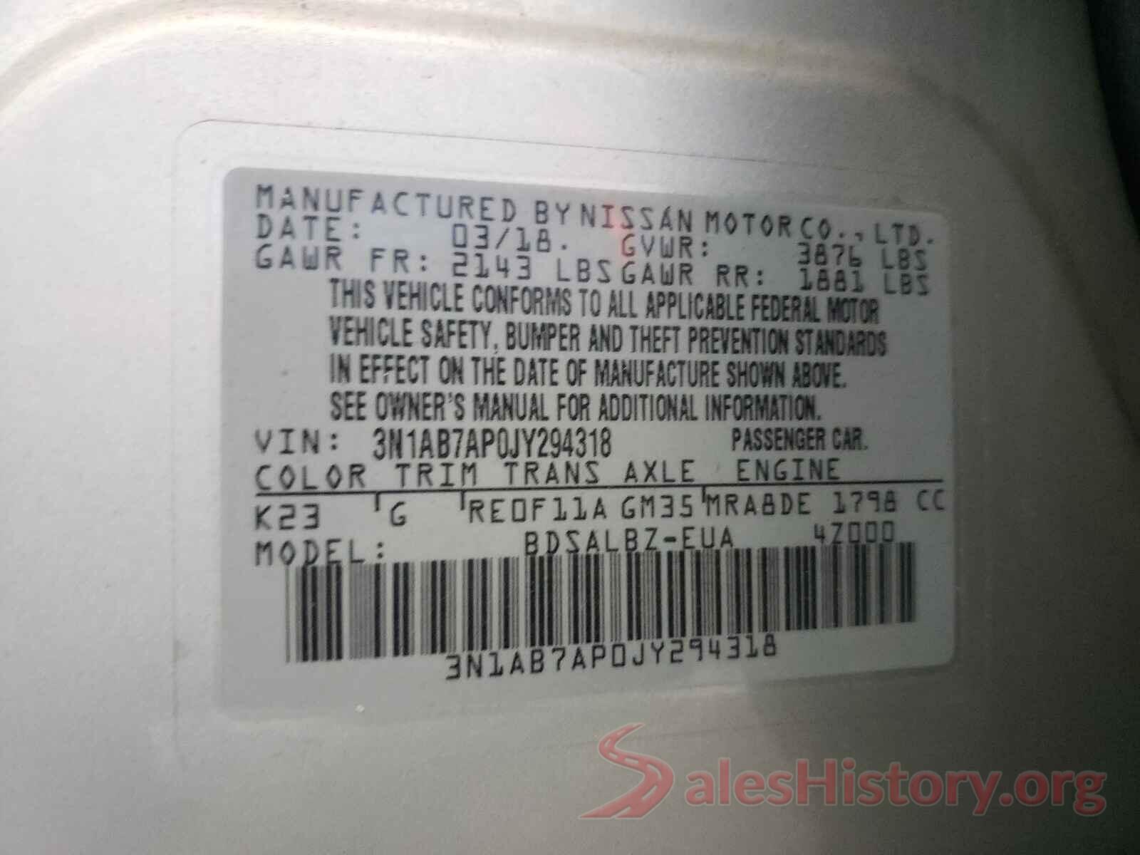 3N1AB7AP0JY294318 2018 NISSAN SENTRA