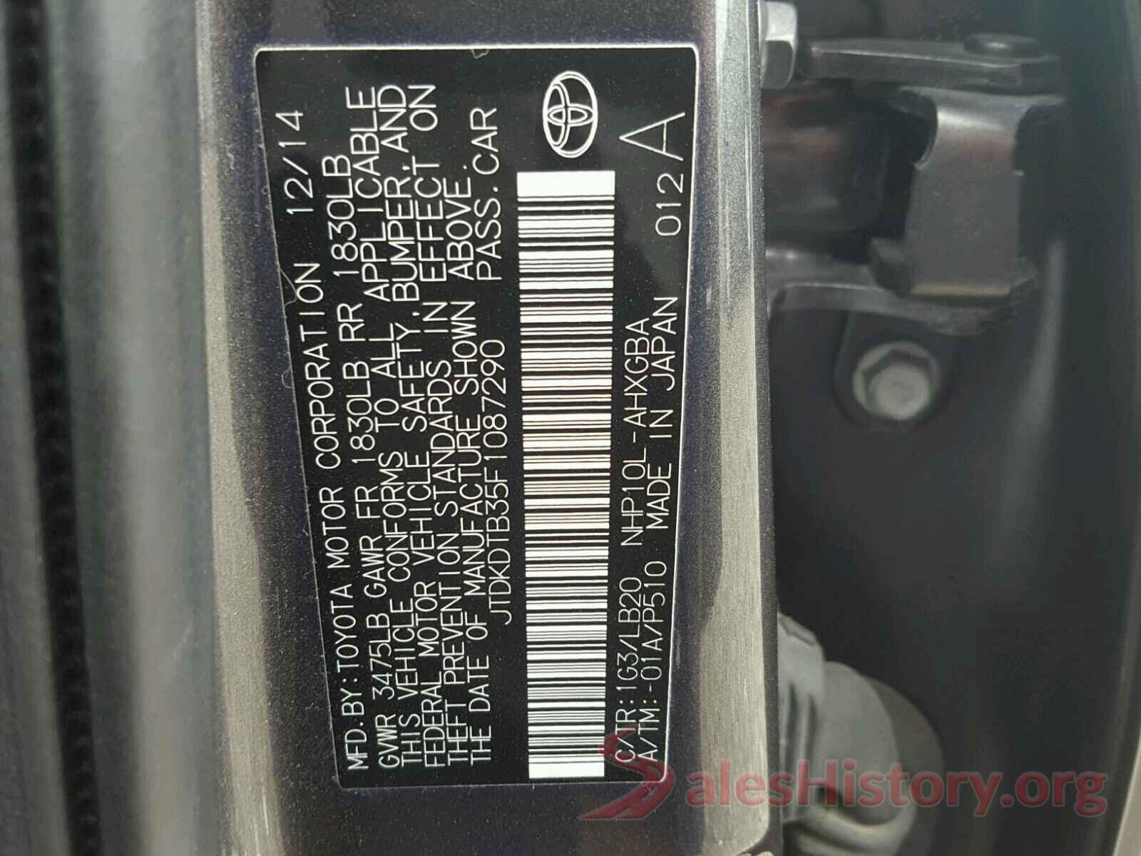 JTDKDTB35F1087290 2015 TOYOTA PRIUS