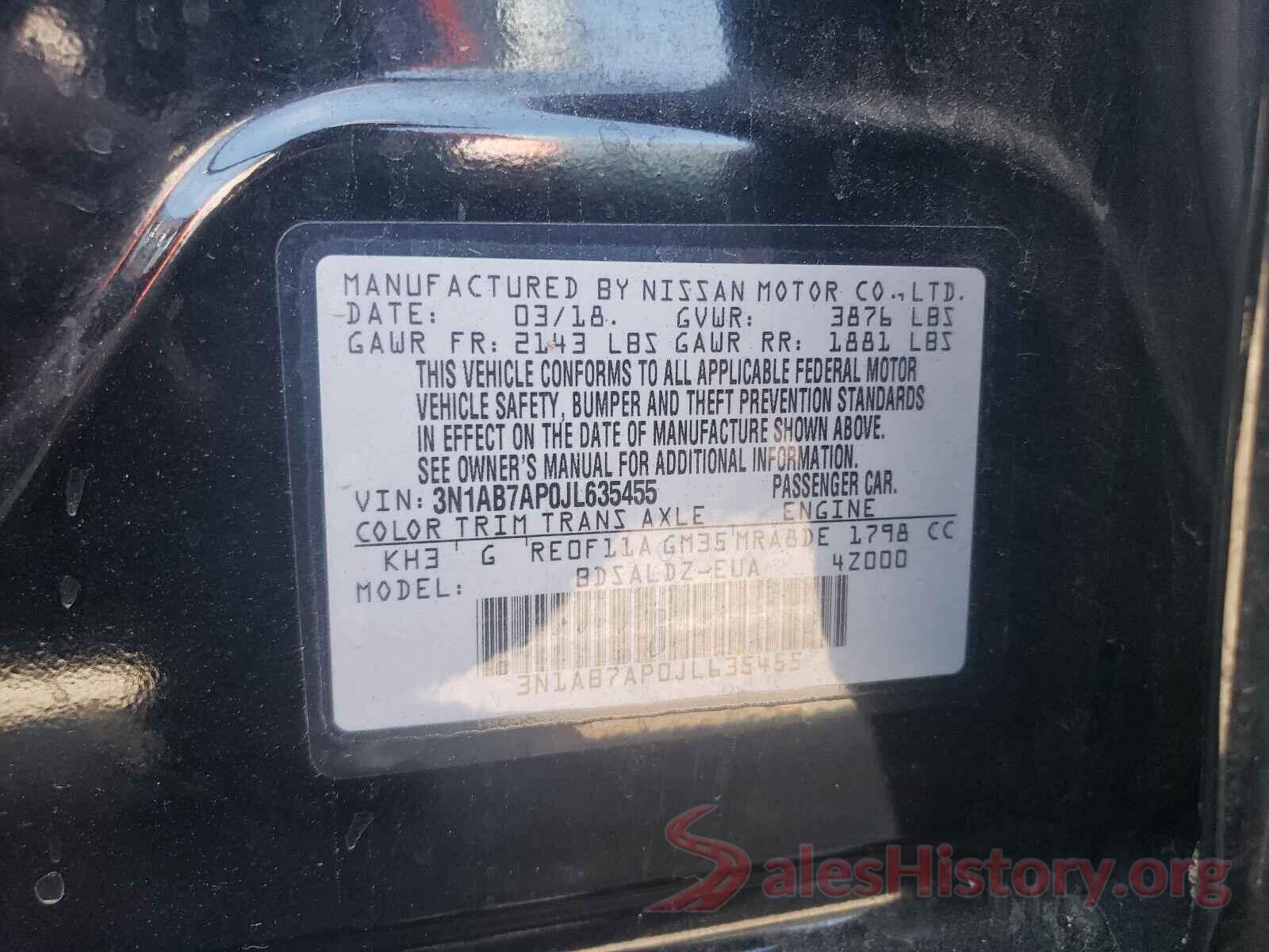 3N1AB7AP0JL635455 2018 NISSAN SENTRA