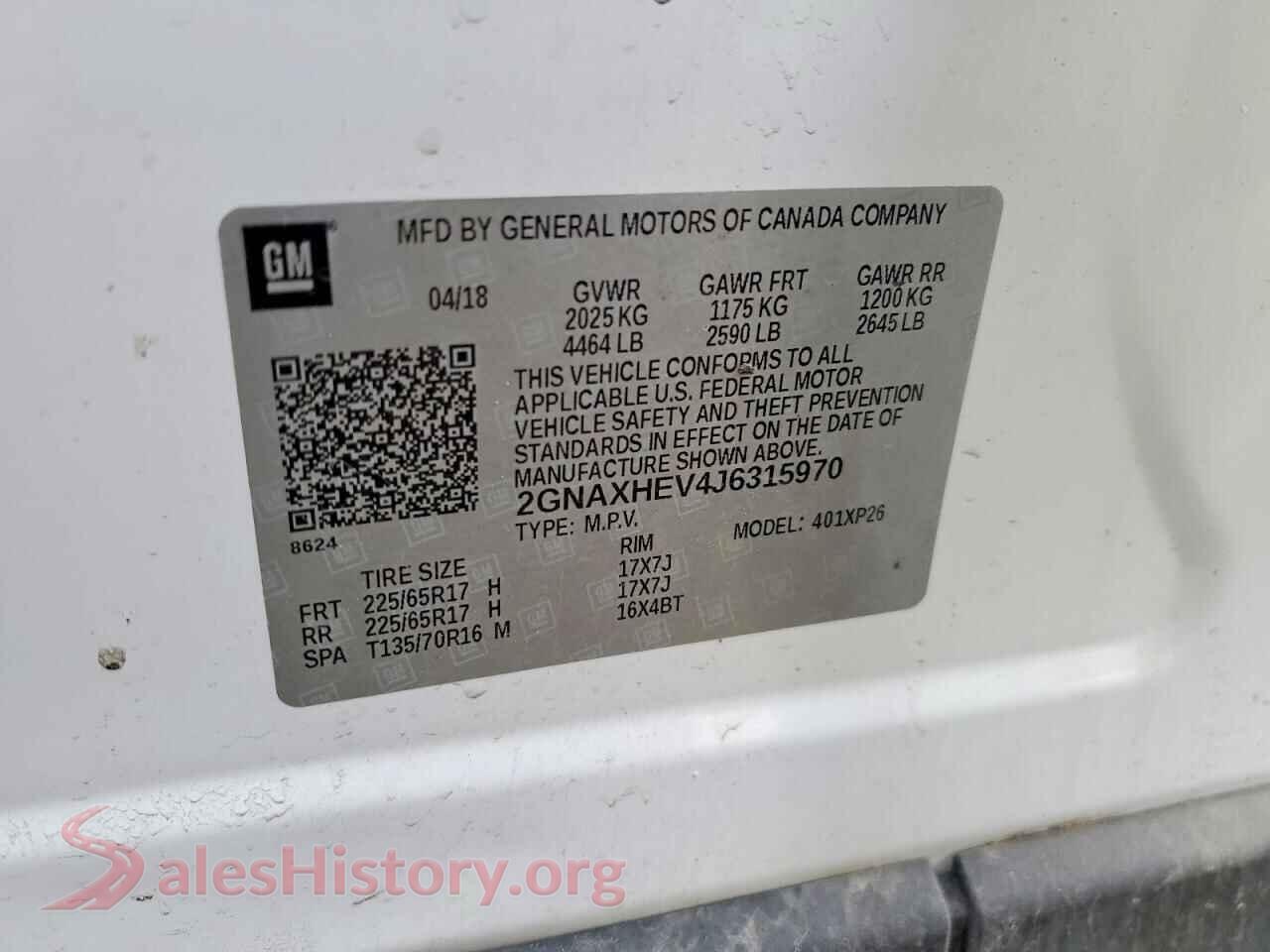 2018 CHEVROLET EQUINOX VIN 2GNAXHEV4J6315970, trunk area