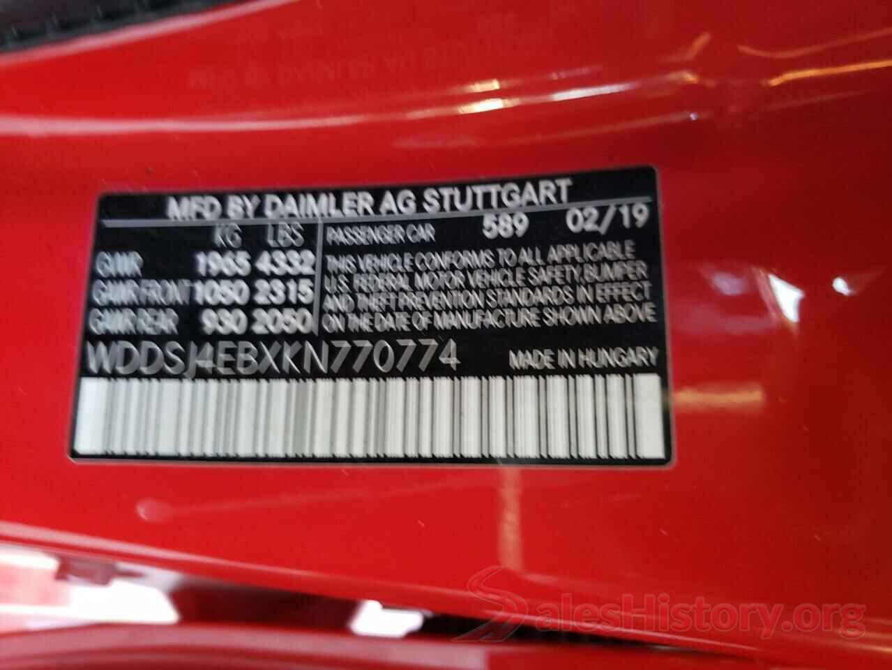 WDDSJ4EBXKN770774 2019 MERCEDES-BENZ CLA-CLASS