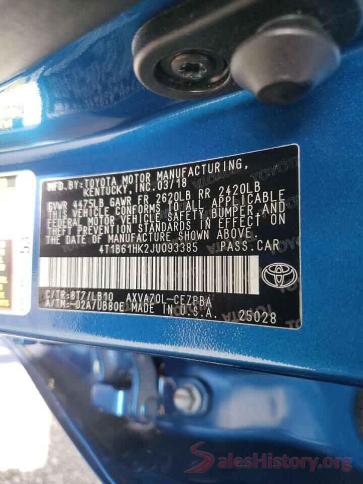 4T1B61HK2JU093385 2018 TOYOTA CAMRY