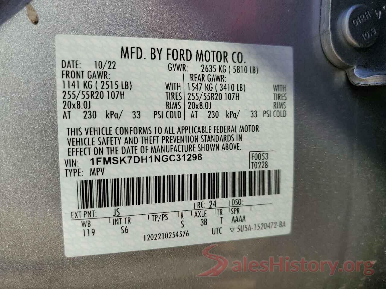 1FMSK7DH1NGC31298 2022 FORD EXPLORER