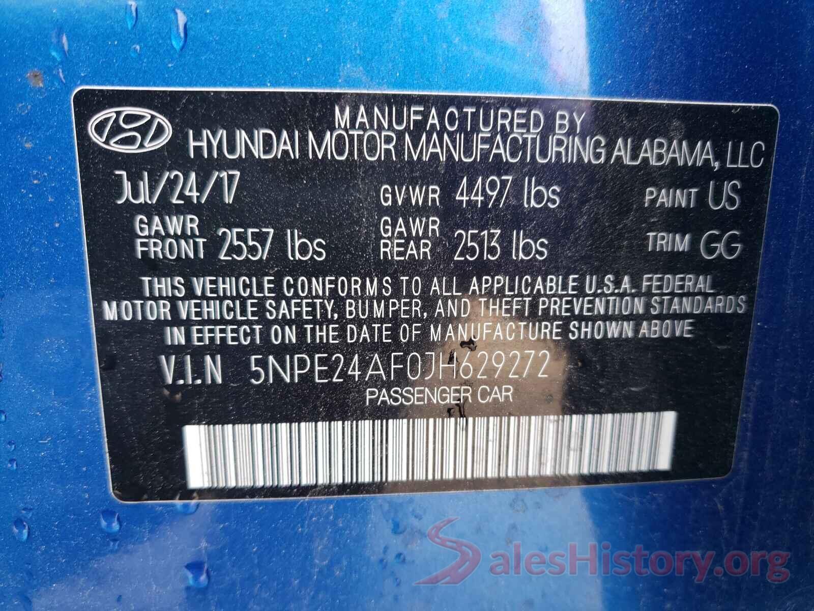 5NPE24AF0JH629272 2018 HYUNDAI SONATA