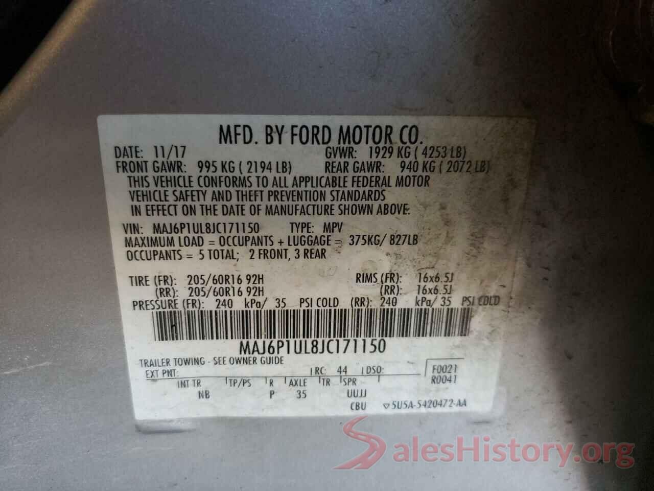 MAJ6P1UL8JC171150 2018 FORD ECOSPORT